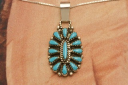 Genuine Sleeping Beauty Turquoise Sterling Silver Zuni Indian Pendant